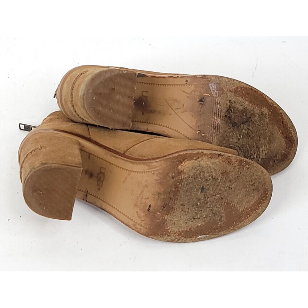 UGG Bootie Womens 7 Suede Ginger Chestnut Peep Toe Ankle Block Heel Boots - Picture 14 of 14